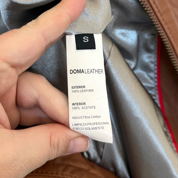 Doma Leather Biker Jacket Cognac Brown Size Small 100% Leather - Picture 11 of 12